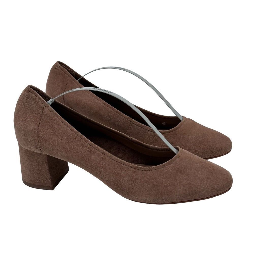 Steve‎ Madden Womens Tour Classic Pump Shoes Camel Suede Block Heels Size 6.5
